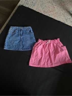 Mini Boden and Hanna Andersson Size 7/8 skirt bundle of two Jean and pink cotton